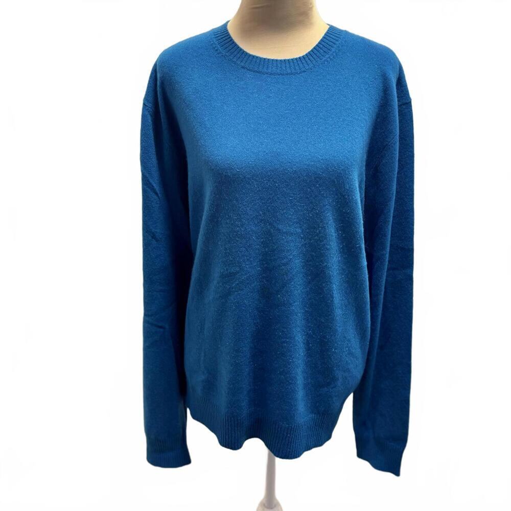 Neiman Marcus 100% Cashmere Pullover Sweater Caribbean Blue Luxury Minimalist